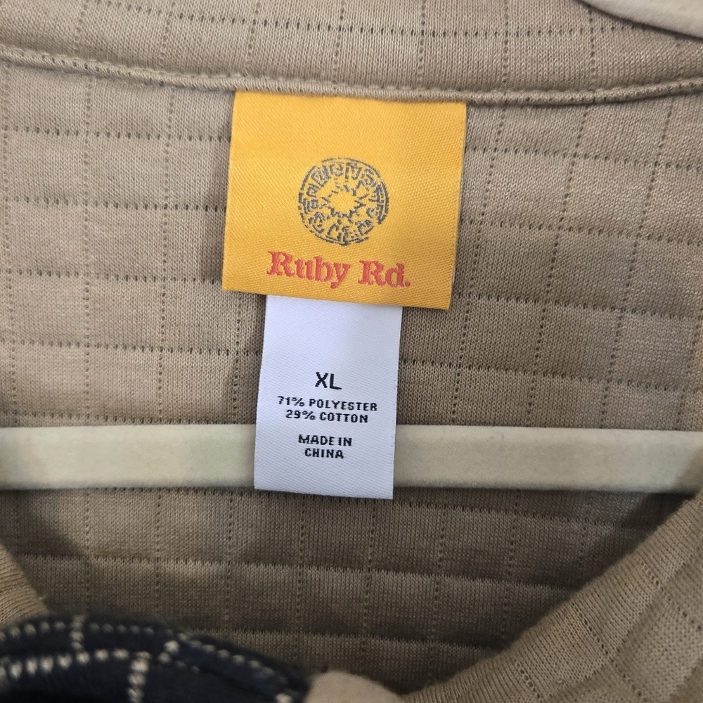 Ruby Rd. Black/Tan Checkered Windowpane Design Snap Button Closure Jacket, XL - Picture 5 of 5